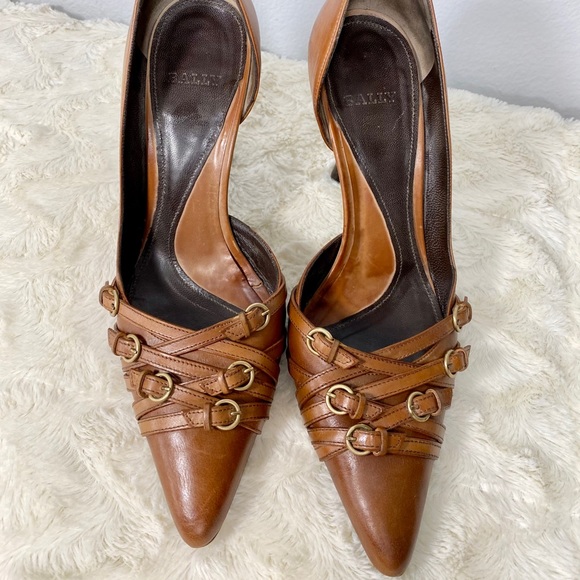 Bally Tan Leather Stilettos w/Decorative Buckles - Picture 9 of 16